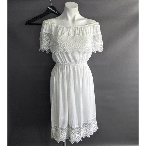 Topshop Dresses & Skirts - Topshop Gauzy Off the Shoulder Peasant Boho White Dress Sz 4